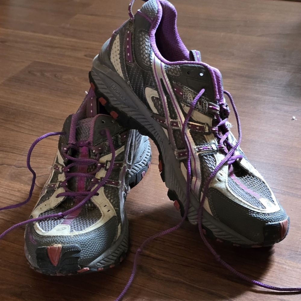 Asics Purple and Gray Athletic Shoes with Rugged Design